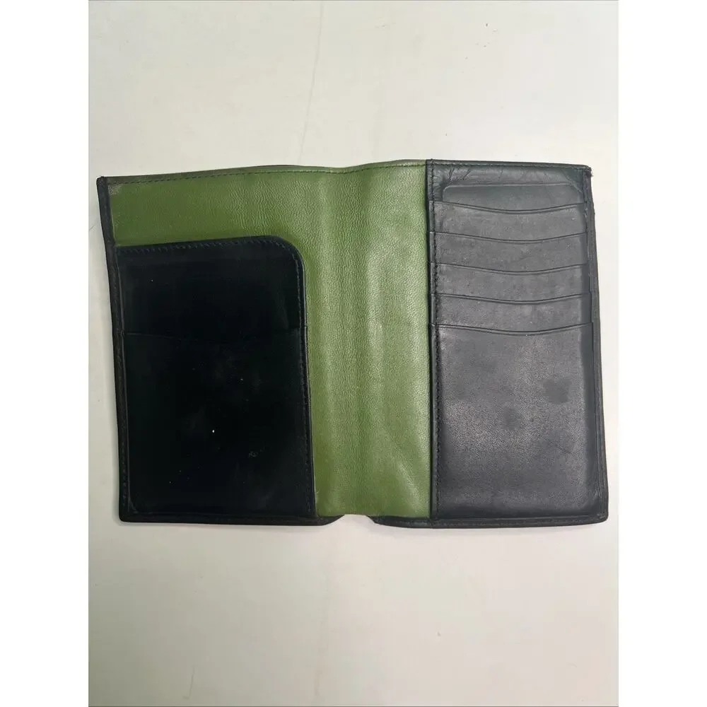 Black Leather Bifold Mens Wallet by Business Centurion Green Interior